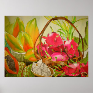 Tropical Fruit Still life original watercolor art Poster