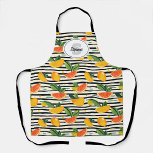 Tropical Fruit Stripe Yellow Orange Pink and Green Apron