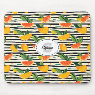 Tropical Fruit Stripe Yellow Orange Pink and Green Mouse Pad