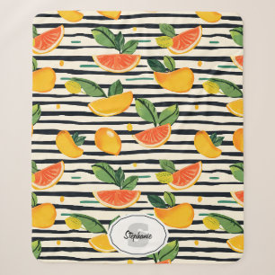 Tropical Fruit Stripe Yellow Orange Pink and Green Sherpa Blanket