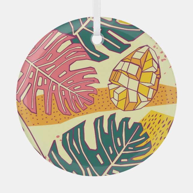 Tropical Fruit: Vibrant Pattern Design Glass Tree Decoration (Front)