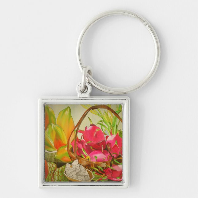 Tropical fruit watercolor still life art painting key ring (Front)