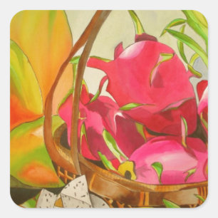 Tropical fruit watercolor still life art painting square sticker