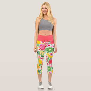 Tropical Fruit  Watercolor Summer Pattern Capri Leggings