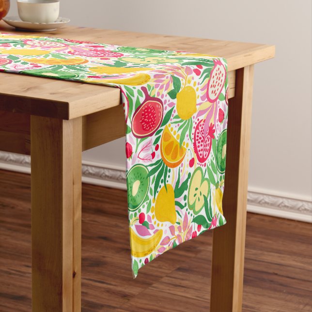 Tropical Fruit  Watercolor Summer Pattern Short Table Runner (In Situ)