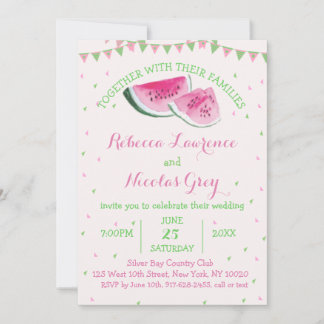 Tropical Fruit Watermelon Wedding Pink Watercolor Invitation