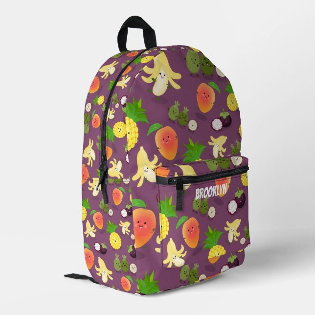 Tropical fruit with happy faces pattern printed backpack (Back Corner Left)