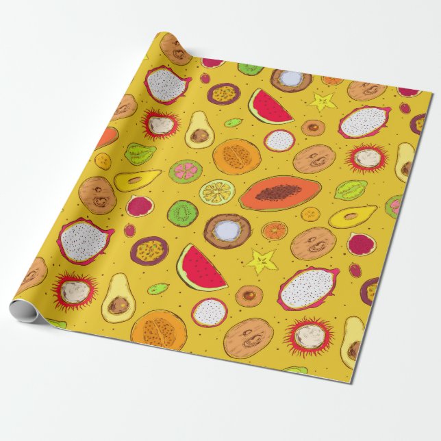 Tropical fruit wrapping paper (Unrolled)