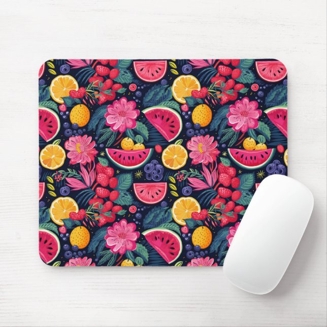 Tropical Fruits and Flowers Mouse Pad (With Mouse)