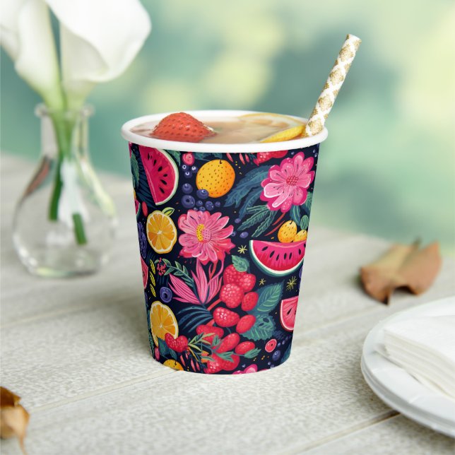 Tropical Fruits and Flowers Paper Cups (Insitu)