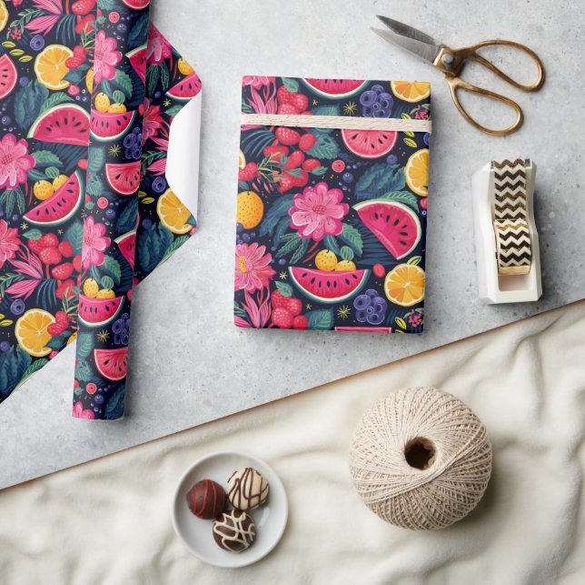 Tropical Fruits and Flowers Wrapping Paper (Crafts)