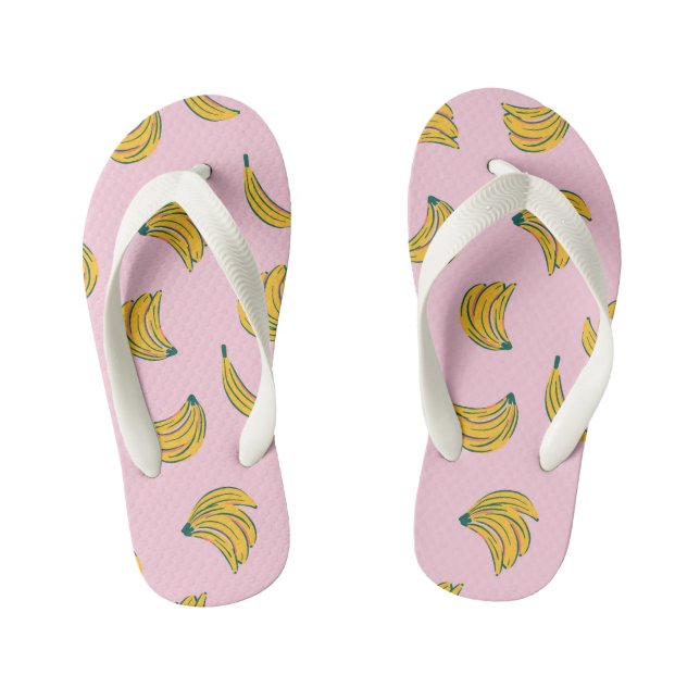 Tropical Fruits Banana Yellow and Pink  Kid's Thongs (Footbed)
