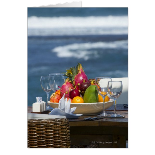 Tropical Fruits By The Ocean On Table (Front)