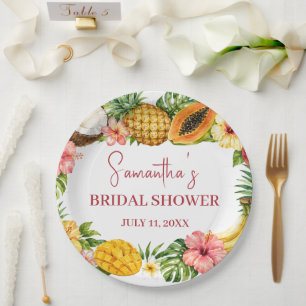 Tropical Fruits Coconut Hawaiian Bridal Shower Paper Plate