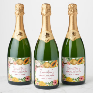 Tropical Fruits Coconut Hawaiian Bridal Shower Sparkling Wine Label