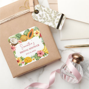 Tropical Fruits Coconut Hawaiian Bridal Shower Square Sticker