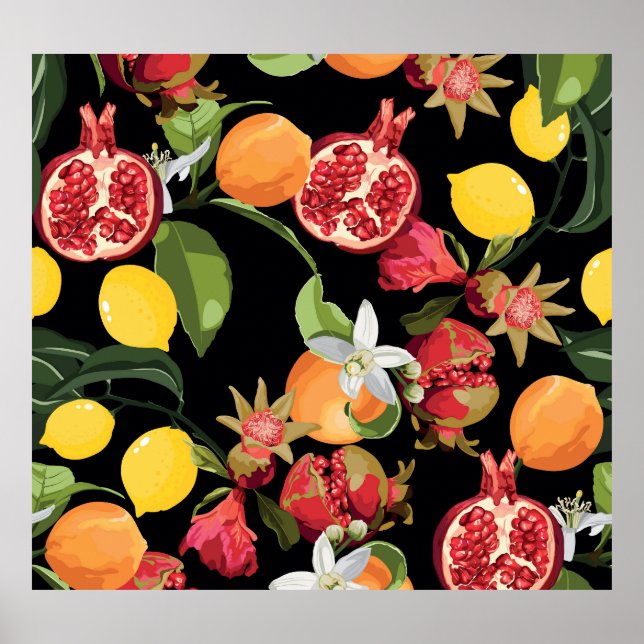 Tropical Fruits: Exotic Seamless Background Poster (Front)