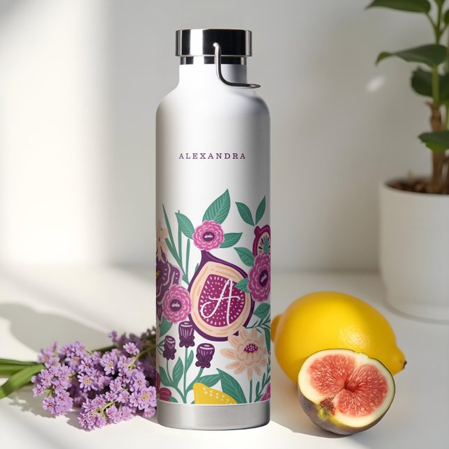 Tropical Fruits, Fig Wildflower Botanical Monogram Water Bottle (Tropical Fruits, Fig Wildflower Botanical Monogram Water Bottle)