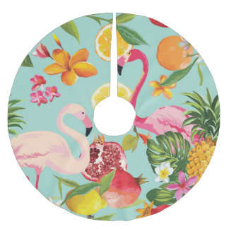 Tropical Fruits Flamingo Vintage Pattern Brushed Polyester Tree Skirt