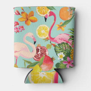 Tropical Fruits Flamingo Vintage Pattern Can Cooler