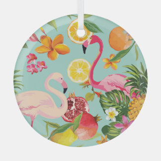 Tropical Fruits Flamingo Vintage Pattern Glass Tree Decoration