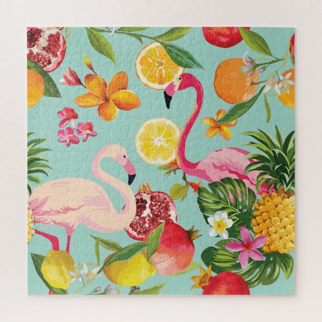 Tropical Fruits Flamingo Vintage Pattern Jigsaw Puzzle (Vertical)