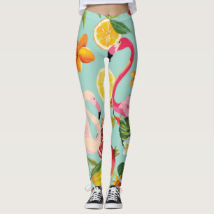 Tropical Fruits Flamingo Vintage Pattern Leggings