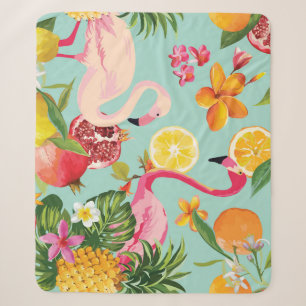 Tropical Fruits Flamingo Vintage Pattern Sherpa Blanket