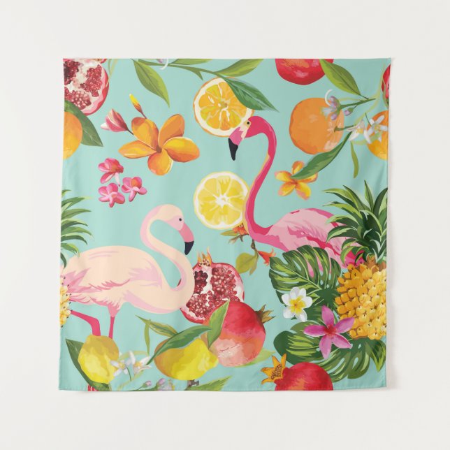 Tropical Fruits Flamingo Vintage Pattern Tapestry (Front)