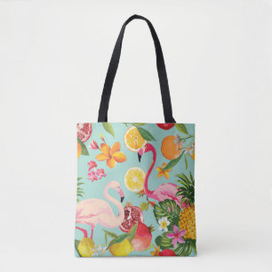 Tropical Fruits Flamingo Vintage Pattern Tote Bag