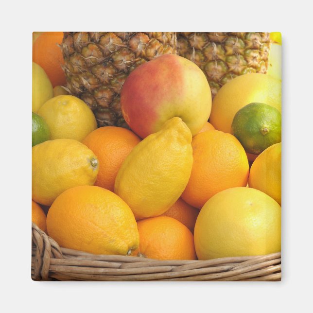 Tropical fruits in a basket magnet (Front)