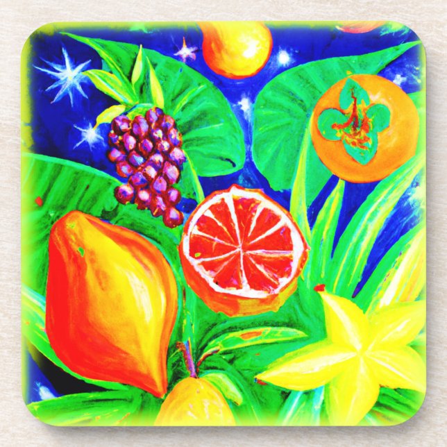 Tropical Fruits in the Sky. Buy Now Coaster (Front)