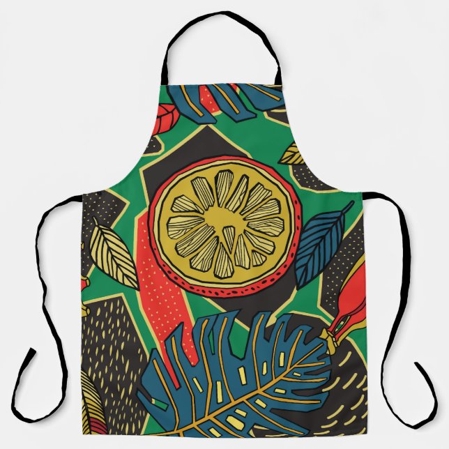 Tropical fruits, leaves, doodle floral pattern. apron (Front)