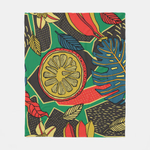 Tropical fruits, leaves, doodle floral pattern. fleece blanket
