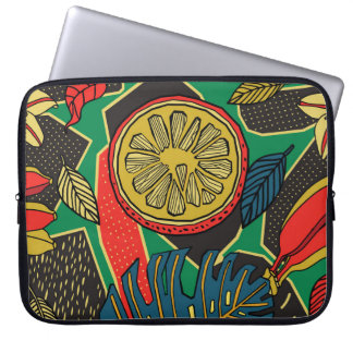 Tropical fruits, leaves, doodle floral pattern. laptop sleeve