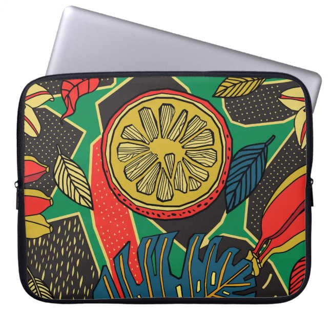 Tropical fruits, leaves, doodle floral pattern. laptop sleeve (Front)