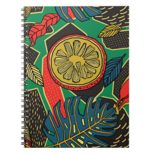 Tropical fruits, leaves, doodle floral pattern. notebook