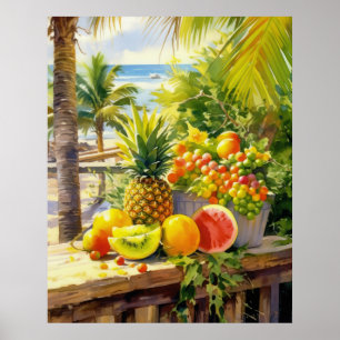Tropical Fruits Paradise Watercolor Poster