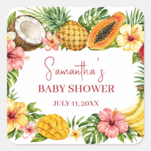 Tropical Fruits Pineapple Hawaiian Baby Shower Square Sticker