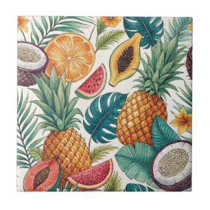 Tropical Fruits - Pineapples & Melon Summer Design Ceramic Tile