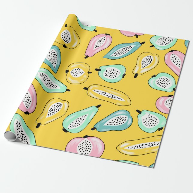Tropical fruits print pattern illustration wrapping paper (Unrolled)