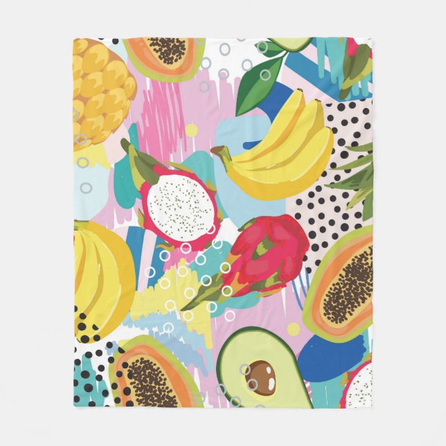 Tropical Fruits, Seamless Vintage Pattern. Fleece Blanket (Front)