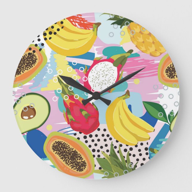 Tropical Fruits, Seamless Vintage Pattern. Large Clock (Front)