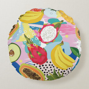 Tropical Fruits, Seamless Vintage Pattern. Round Cushion
