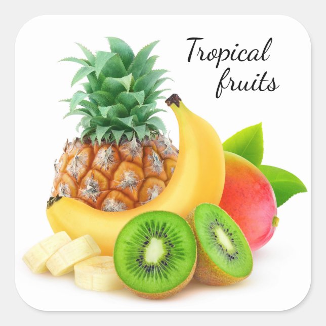 Tropical fruits square sticker (Front)