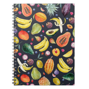 Tropical Fruits: Watercolor Multifruit Pattern. Notebook