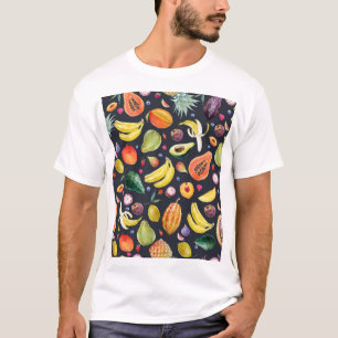 Tropical Fruits: Watercolor Multifruit Pattern. T-Shirt