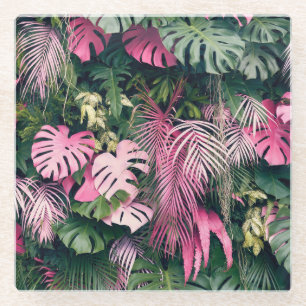 Tropical Full Background Trees Glass Coaster