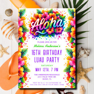 Tropical Fun Aloha Birthday Luau Party Invitation