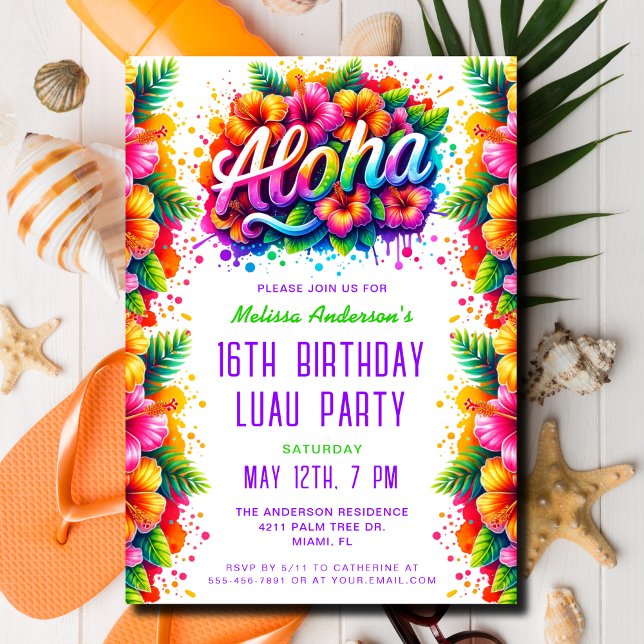 Tropical Fun Aloha Birthday Luau Party Invitation (Creator Uploaded)
